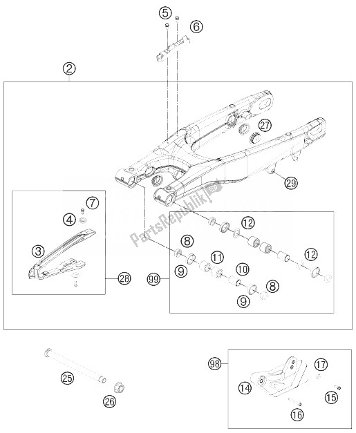 All parts for the Swing Arm of the KTM 125 SX Europe 2014