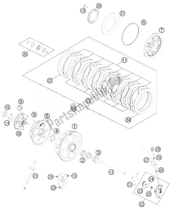 All parts for the Clutch of the KTM 450 EXC SIX Days Europe 2014