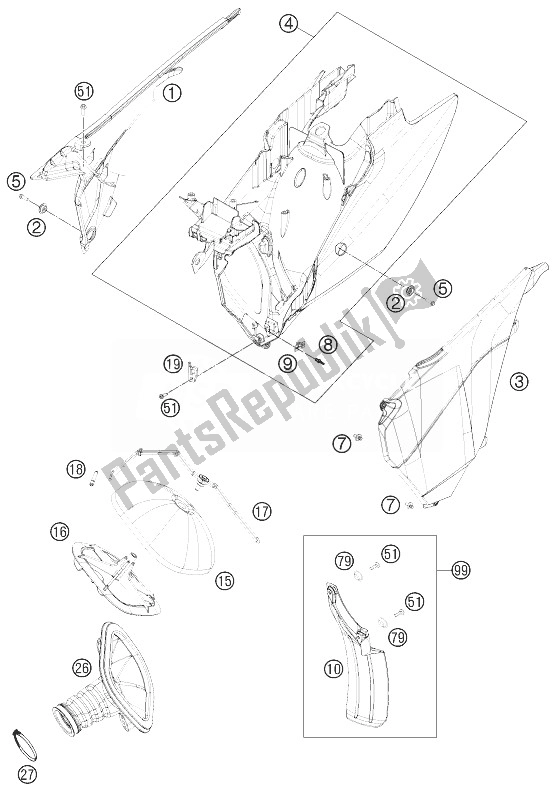 All parts for the Air Filter of the KTM 250 SX F USA 2013