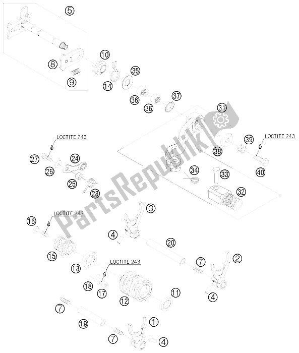 All parts for the Shifting Mechanism of the KTM 250 SX Europe 2012