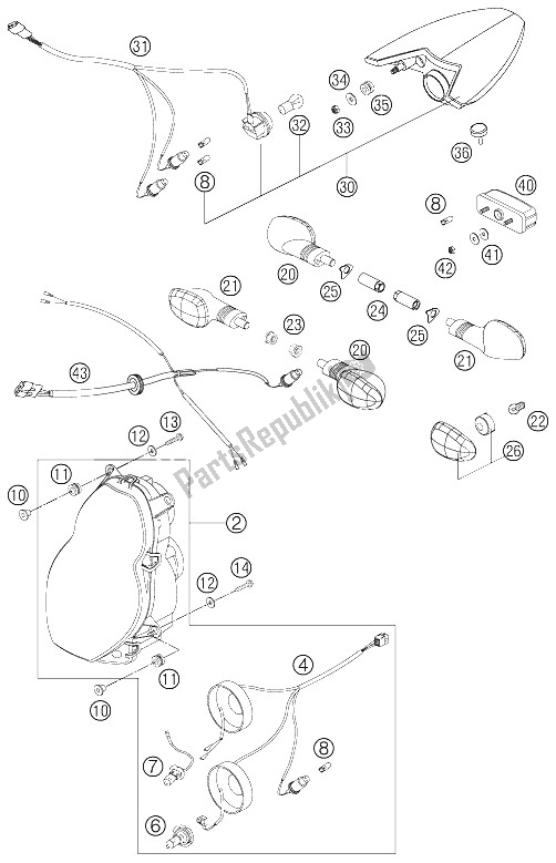 Todas as partes de Sistema De Luz do KTM 990 Superduke Black Australia United Kingdom 2005