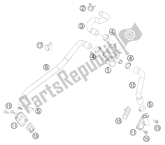 All parts for the Secundary Air System of the KTM 990 Superduke Black Europe 2005