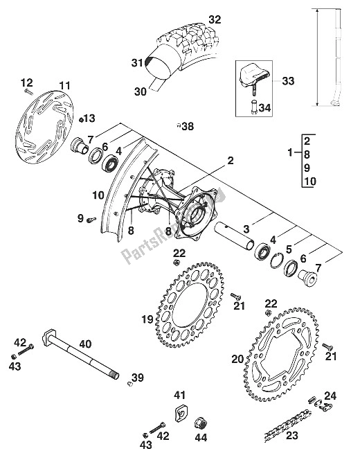 Todas las partes para Rueda Trasera 250-360 '97 de KTM 250 SX M O USA 1997