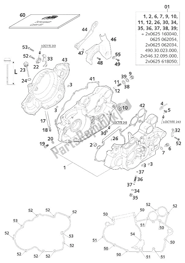 Toutes les pièces pour le Carter Moteur 400/520 Racing du KTM 400 EXC Racing Europe 2001