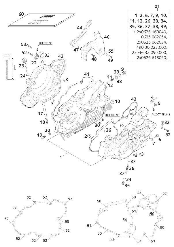 Todas las partes para Caja Del Motor 400/520 Racing de KTM 540 SXS Racing Europe 2001