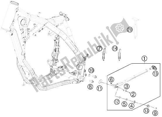 Alle onderdelen voor de Zij- / Middenstandaard van de KTM 250 XC Europe USA 2012