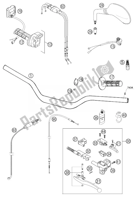 Tutte le parti per il Manubrio, Strumenti Da Corsa del KTM 250 EXC Racing Australia 2003