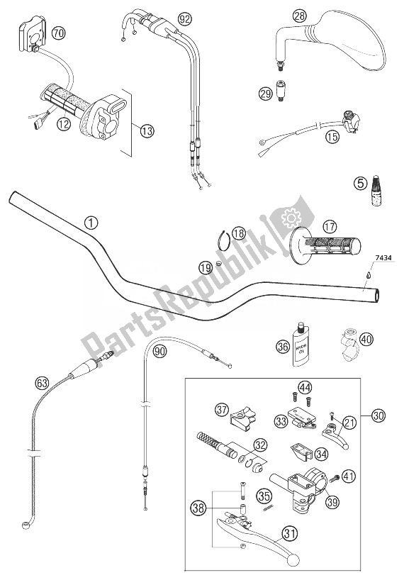 All parts for the Handlebar, Instruments Racing of the KTM 250 EXC Racing SIX Days Europe 2003