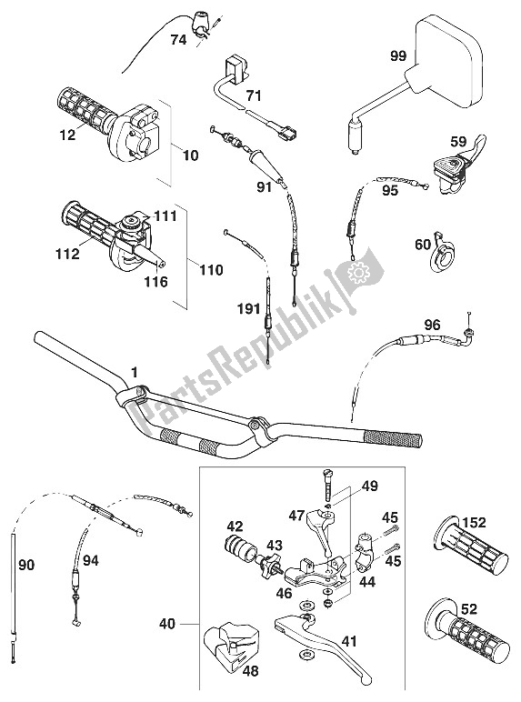 All parts for the Handle Bar - Controls Lc4'95 of the KTM 620 E XC Dakar 20 KW LT Europe 1995