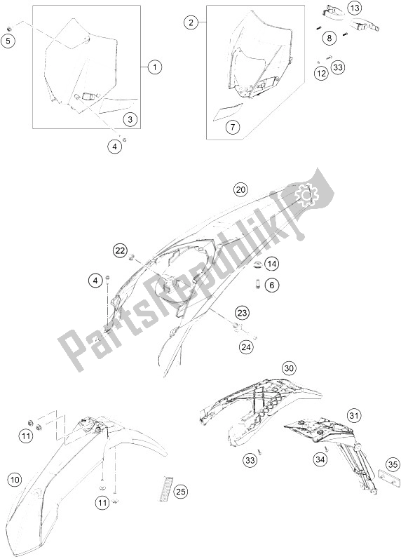 All parts for the Mask, Fenders of the KTM 500 EXC Europe 2015