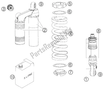 All parts for the Shock Absorber Disassembled of the KTM 950 Supermoto Orange Europe 2006