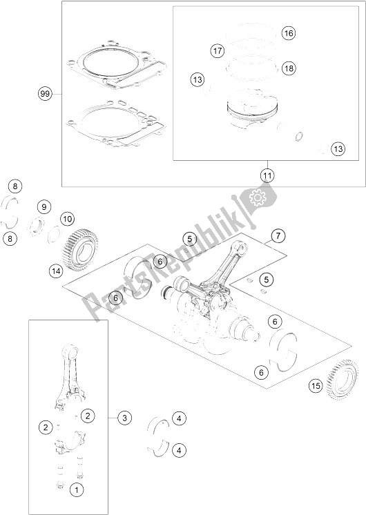 All parts for the Crankshaft, Piston of the KTM 1290 Superduke R Black ABS 15 Europe 2015