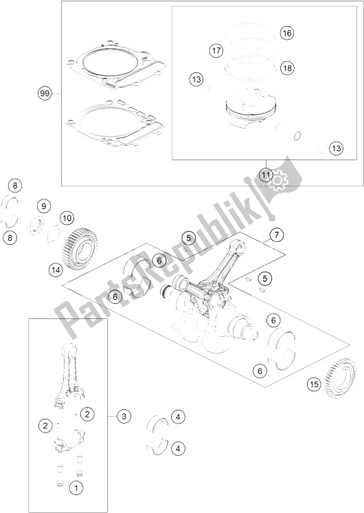 Todas las partes para Cigüeñal, Pistón de KTM 1290 Superduke R Black ABS 15 USA 2015