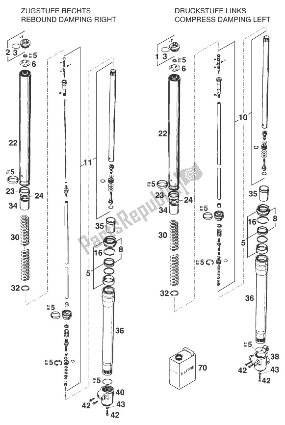 All parts for the Front Legs - Suspension 250-380 Wp-extreme of the KTM 250 MXC USA 1998