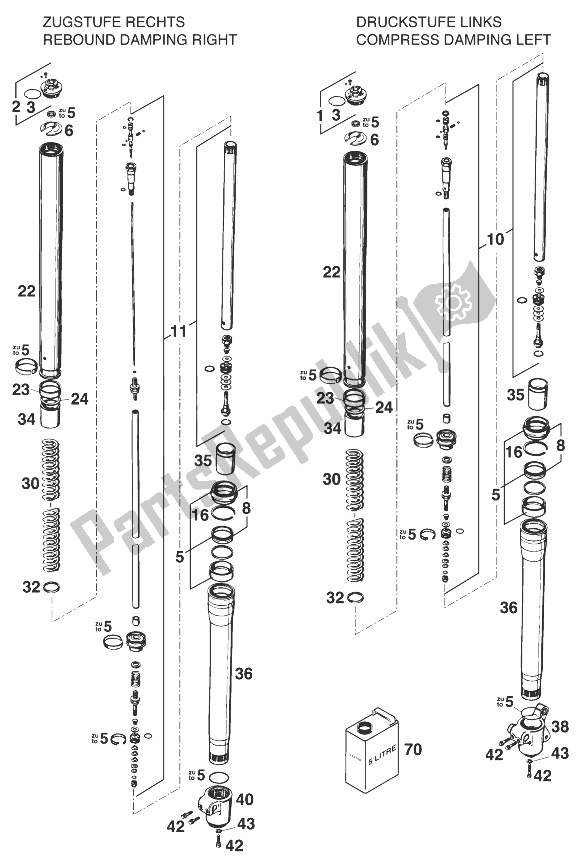 All parts for the Front Legs - Suspension 250-380 Wp-extreme of the KTM 300 MXC 12 LT USA 1998