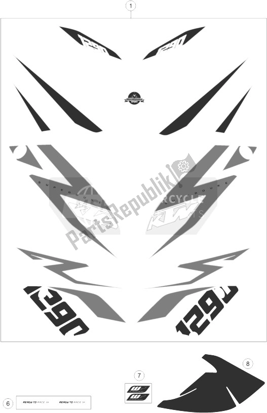 All parts for the Decal of the KTM 1290 Superduke R Black ABS 14 Australia 2014