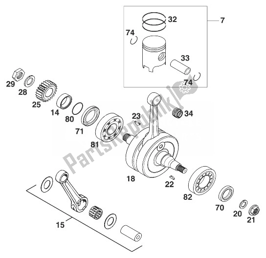 Tutte le parti per il Albero Motore - Pistone 125/200 '9 del KTM 125 SX 98 USA 1998