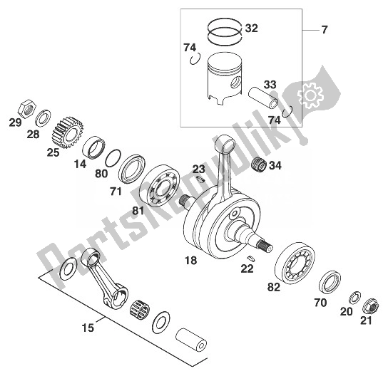 All parts for the Crankshaft - Piston 125/200 '9 of the KTM 200 EGS 12 LT 8 KW Australia 1999