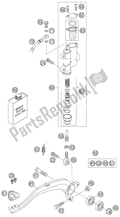 Toutes les pièces pour le Commande De Frein Arrière du KTM 105 XC 19 16 USA 2009