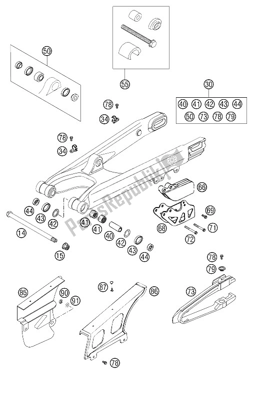 Tutte le parti per il Forcellone 125-380 2001 del KTM 125 EXC Europe 2001