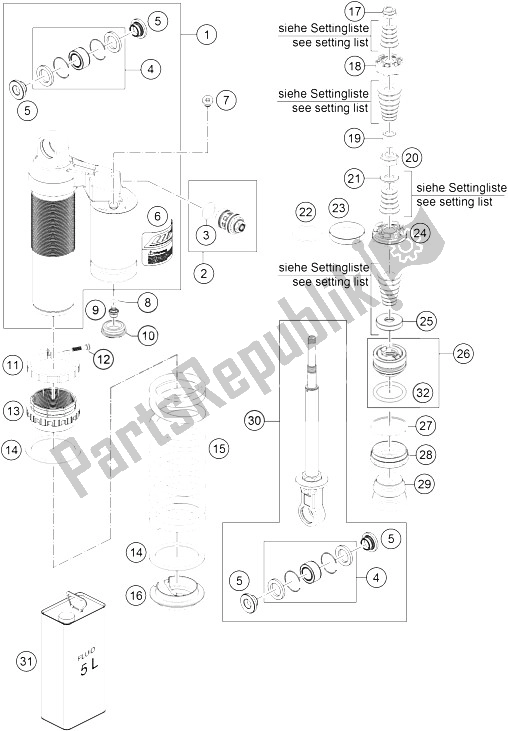 Todas as partes de Desmontagem Do Amortecedor do KTM 85 SXS 17 14 USA 2015