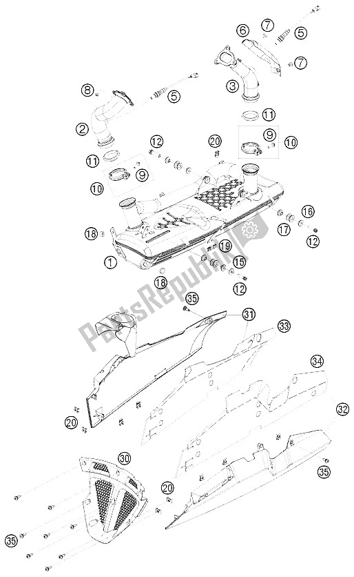 All parts for the Exhaust System of the KTM 1190 RC 8 Black USA 2009