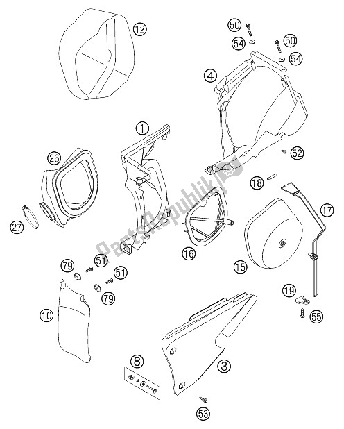 Todas las partes para Caja De Filtro De Aire 125-380 2000 de KTM 300 EXC USA 2000