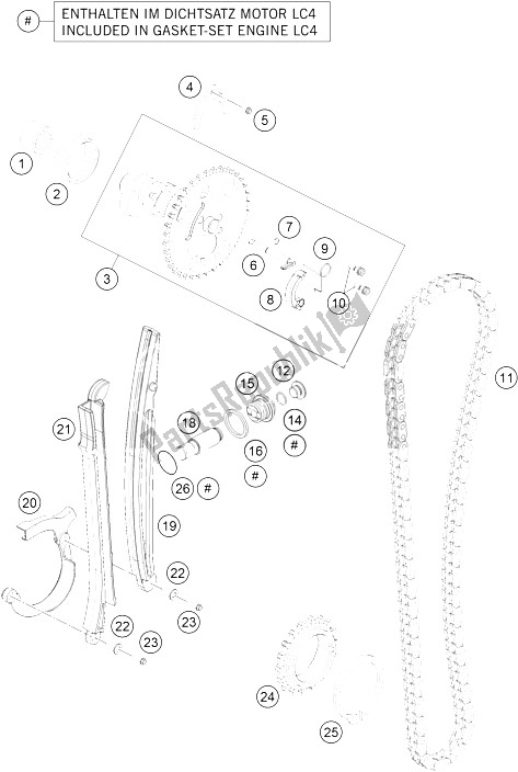 Alle onderdelen voor de Timing Aandrijving van de KTM 690 Duke White ABS China 2015
