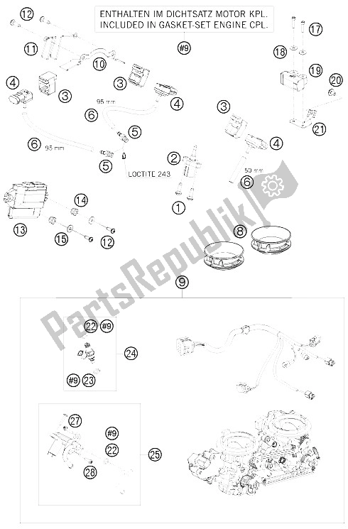 All parts for the Throttle Body of the KTM 1190 RC 8 Orange Europe 2008