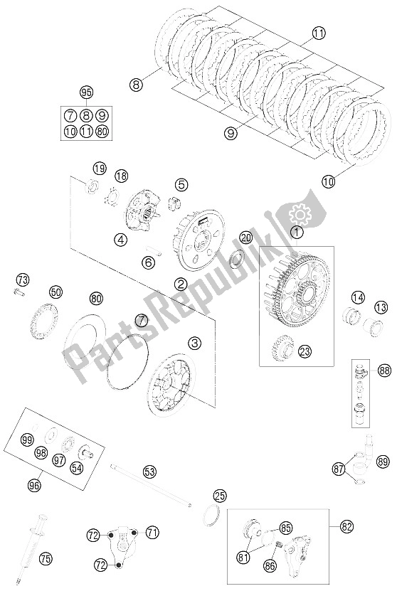 All parts for the Clutch of the KTM 250 EXC Australia 2015