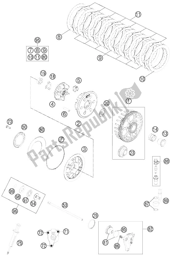 All parts for the Clutch of the KTM 250 EXC Europe 2015