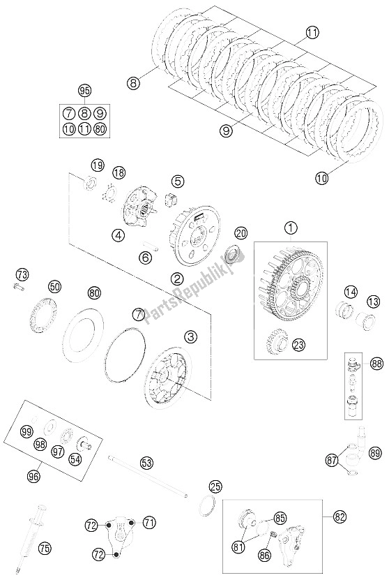 All parts for the Clutch of the KTM 250 EXC Europe 2016