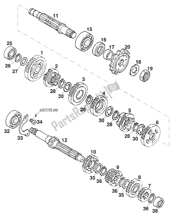 Alle onderdelen voor de Versnellingsbak Euro 125 '96 van de KTM 125 LC2 100 Orange Europe 110372 1997