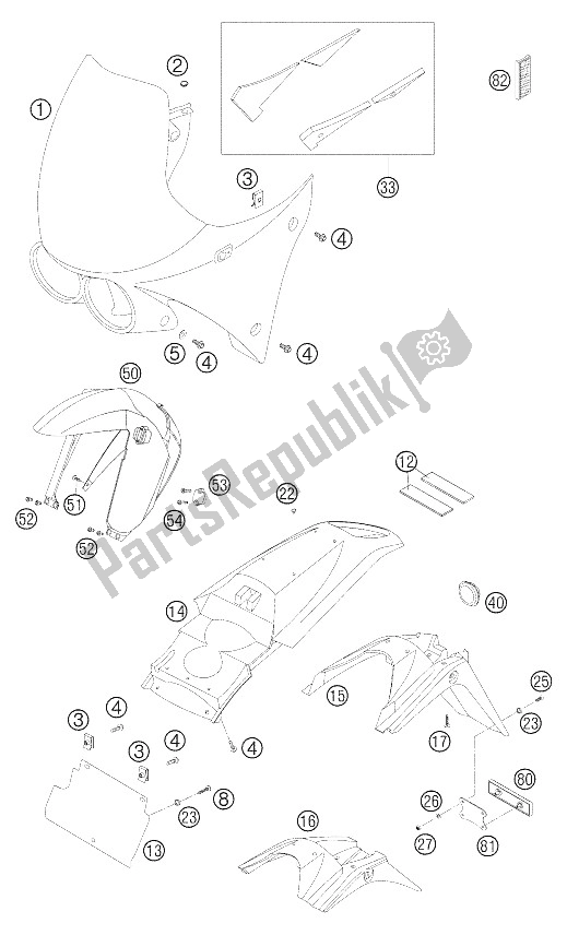 Todas las partes para Máscara, Defensas de KTM 640 Adventure USA 2005