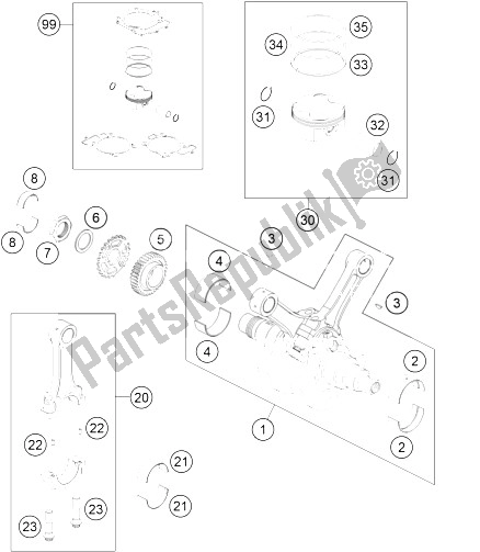 All parts for the Crankshaft, Piston of the KTM 990 Supermoto R Australia United Kingdom 2012