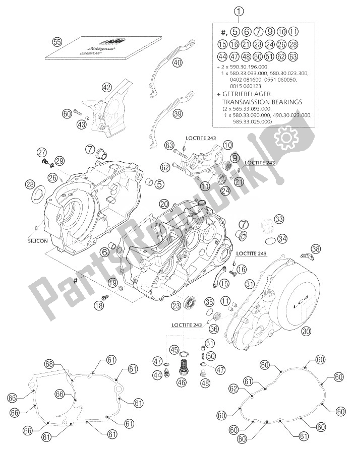 All parts for the Engine Case 640 Lc4 of the KTM 640 Duke II Black Europe 2003