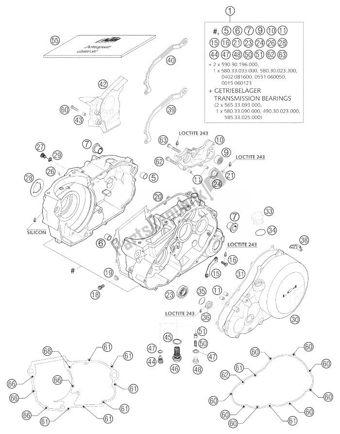 All parts for the Engine Case 640 Lc4 of the KTM 640 LC4 Enduro Orange 12L Australia 2003