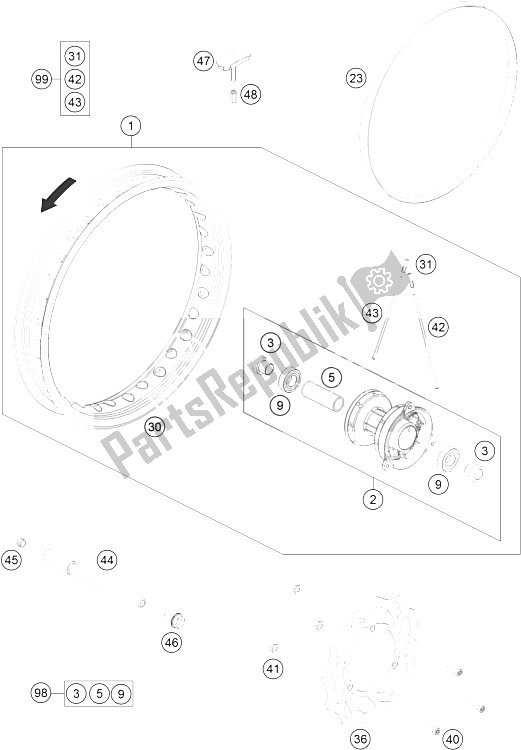 All parts for the Front Wheel of the KTM 65 SX Europe 2016