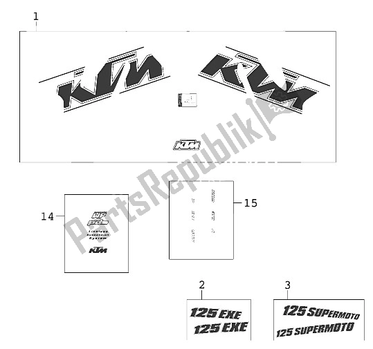 All parts for the Decal Set 125 Exe,sm 20 of the KTM 125 EXE 100 Europe 2001