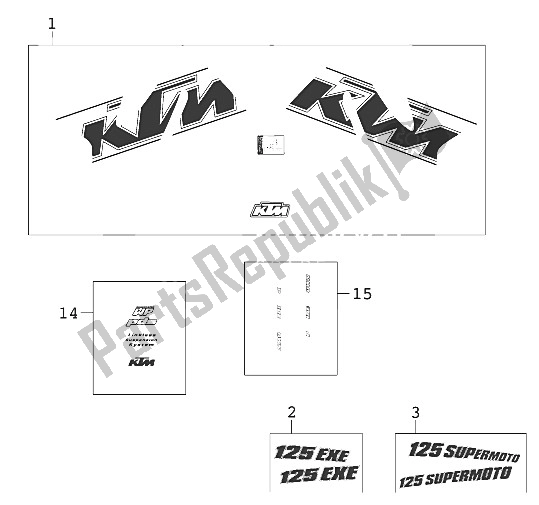 Tutte le parti per il Set Di Adesivi 125 Exe, Sm 20 del KTM 125 Supermoto 100 Europe 2001