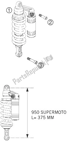 All parts for the Shock Absorber of the KTM 950 Supermoto Black USA 2006