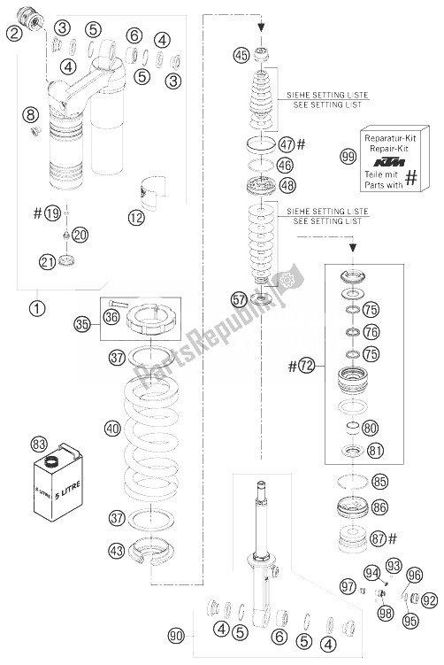All parts for the Shock Absorber Disassembled of the KTM 950 Superenduro R Australia United Kingdom 2007