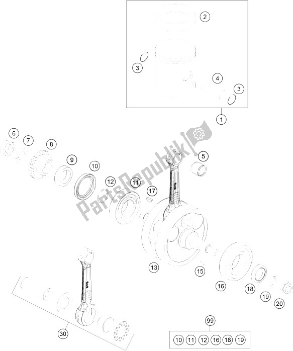 Toutes les pièces pour le Vilebrequin, Piston du KTM Freeride 250 R Australia 2016