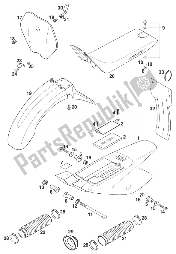 Tutte le parti per il Sedile - Parafango 50 Sxr '99 del KTM 50 SX PRO Senior Europe 1999