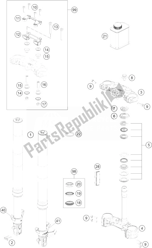 Todas las partes para Horquilla Delantera, Triple Abrazadera de KTM 200 Duke OR W O ABS CKD 14 China 2014