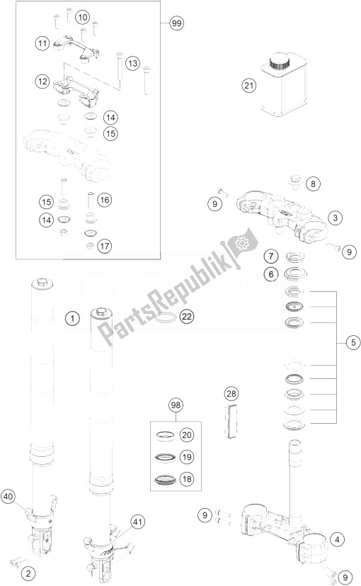 Wszystkie części do Przedni Widelec, Potrójny Zacisk KTM 200 Duke WH W O ABS CKD 14 China 2014
