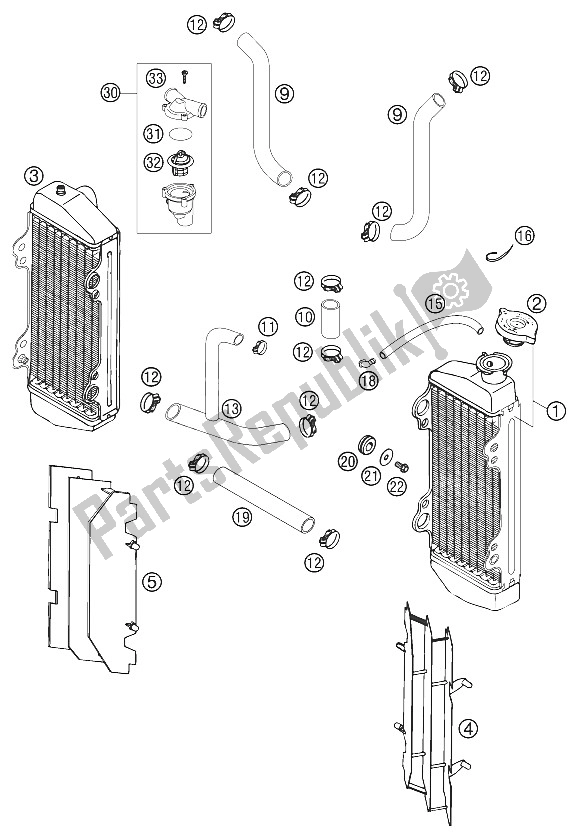 All parts for the Coolingsystem Exc D/eu, Exc-gs of the KTM 200 EXC Europe 2002