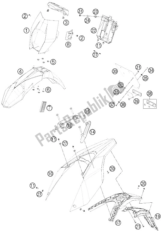 All parts for the Mask, Fenders of the KTM 690 SMC Australia United Kingdom 2011