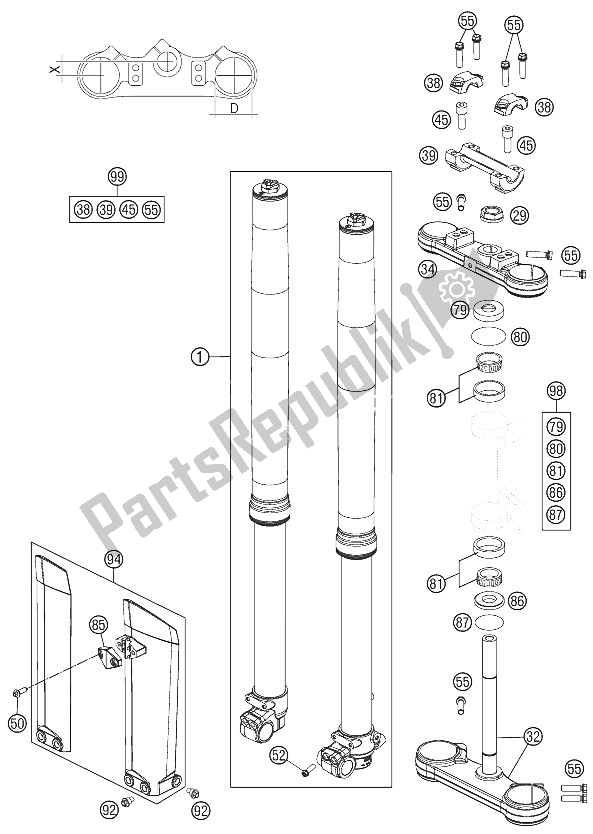 All parts for the Front Fork, Triple Clamp of the KTM 85 SX 17 14 Europe 2012