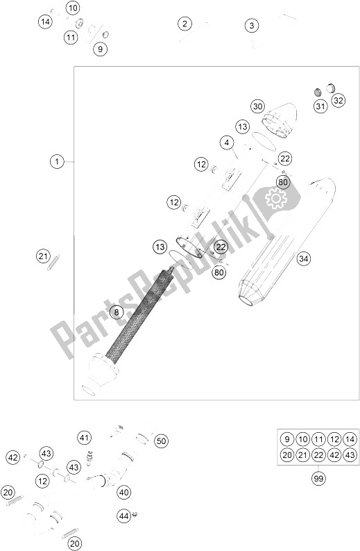 All parts for the Exhaust System of the KTM 350 EXC F Europe 2015